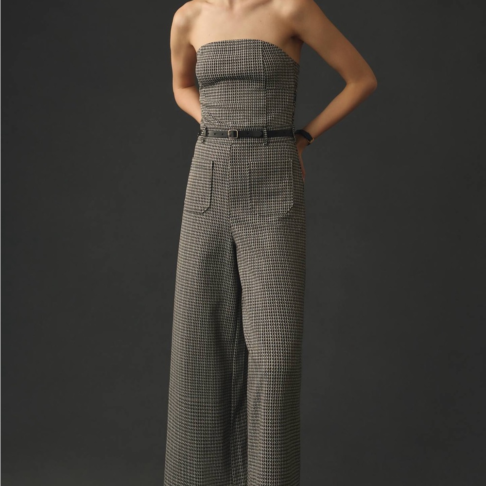 Maeve Checkered Black and White Strapless Jumpsuit